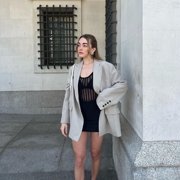 Zara Taupe Gray Oversized Vented Linen Blend Blazer - Picture 6 of 16